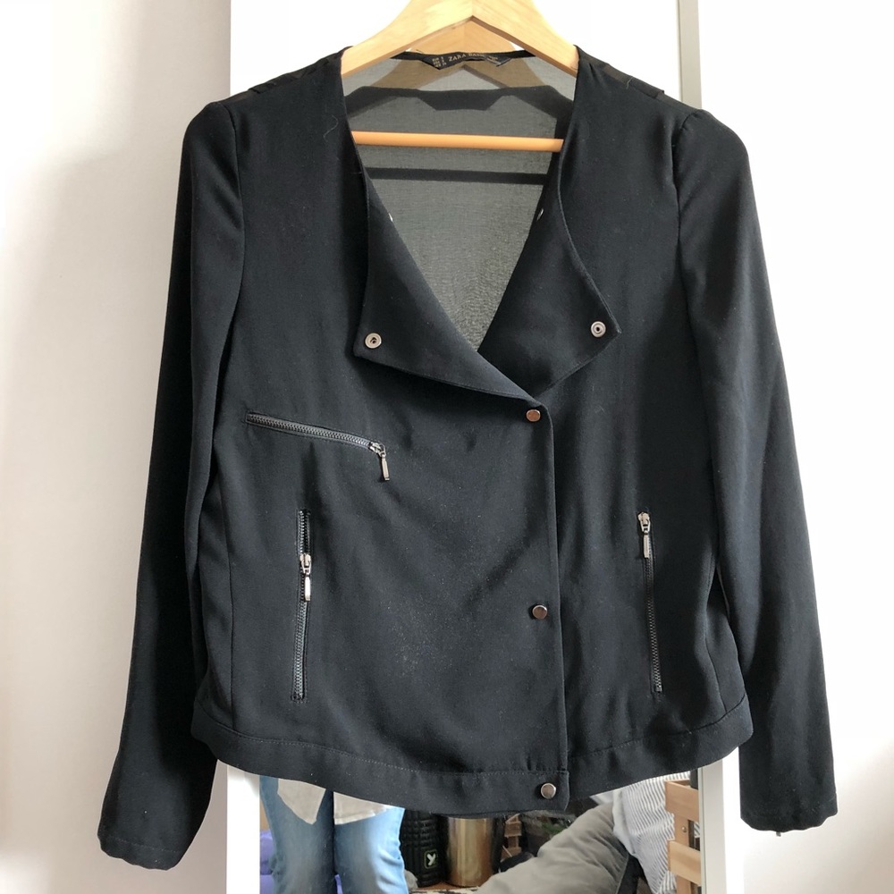 Zara Black Sheer Chiffon Motorcycle Jacket